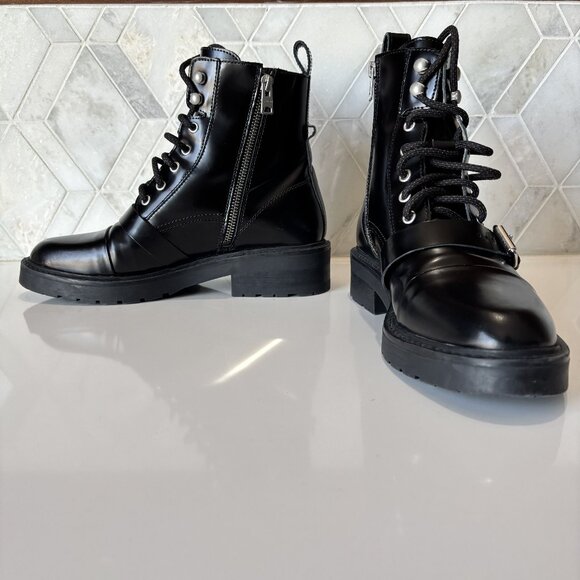 All Saints Shoes - Allsaints Size 39 9 Patent Black Lace Up Black Sole Buckle Donita Ankle Boot